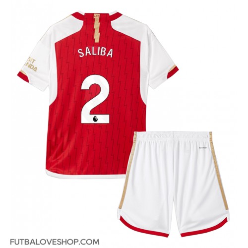 Dres Arsenal William Saliba #2 Domáci pre deti 2023-24 Krátky Rukáv (+ trenírky)